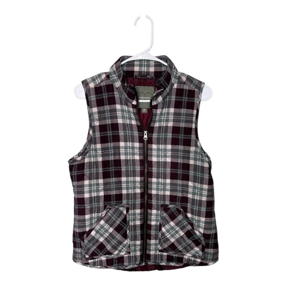 Maurices Jackets & Blazers - Maurices Burgundy Plaid Quilted Puffer Vest Size Medium Full Zip Pockets